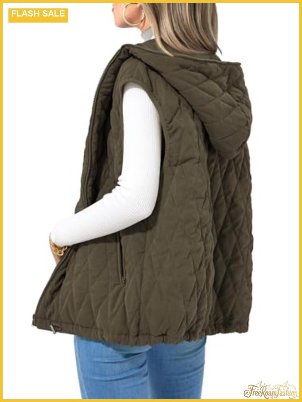 Womens Hooded Zip Up Puffer Vest Sleeveless Quilted Warm Fall Winter
